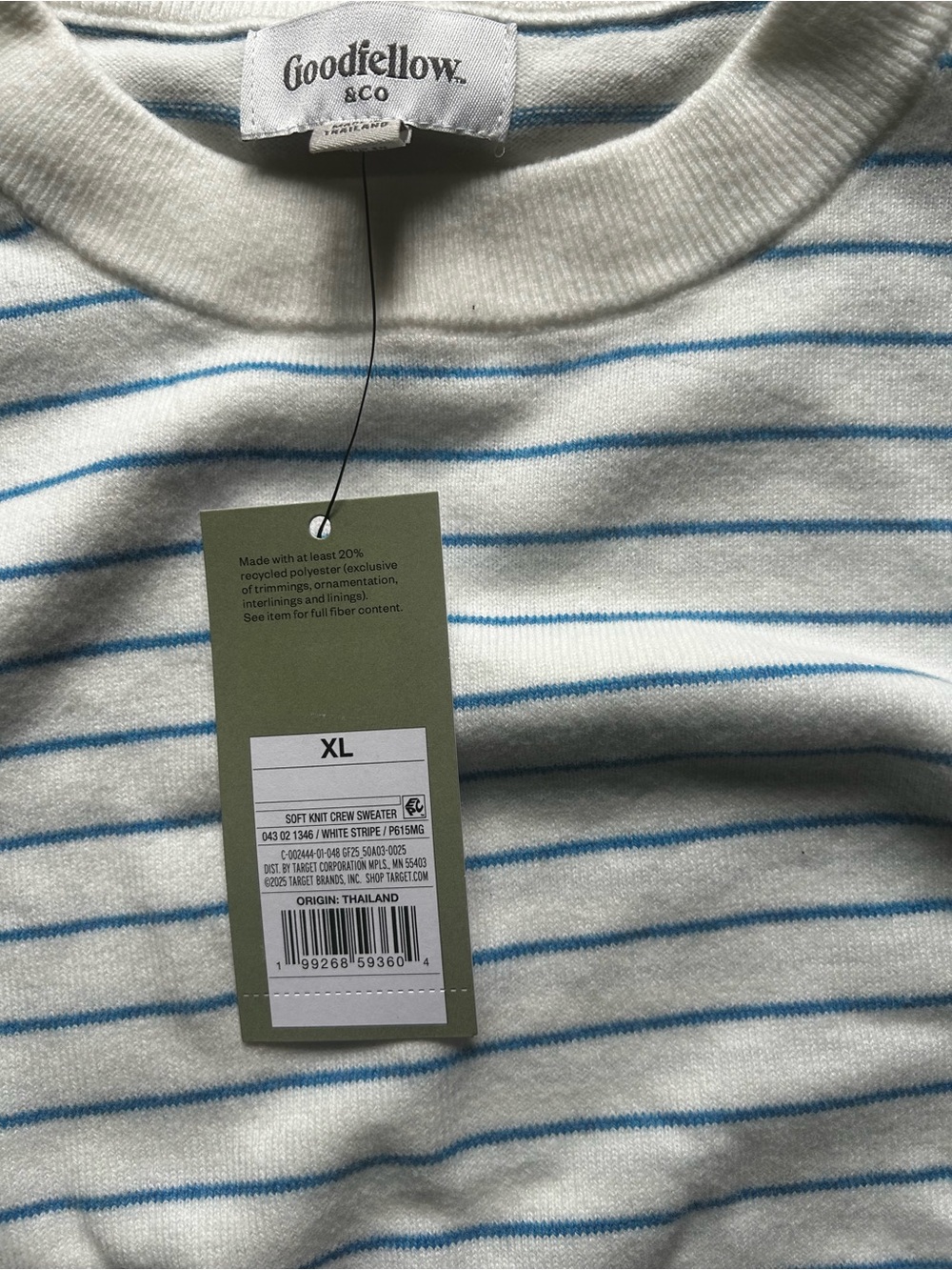 Goodfellow & Co White Crewneck Sweater with Light Blue Stripes